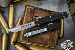 Microtech Ultratech Tri-Grip Hellhound OTF Automatic Knife Blasted Hardware 3.4" Stonewash 119T-10EKS (EKnives EKclusive)
