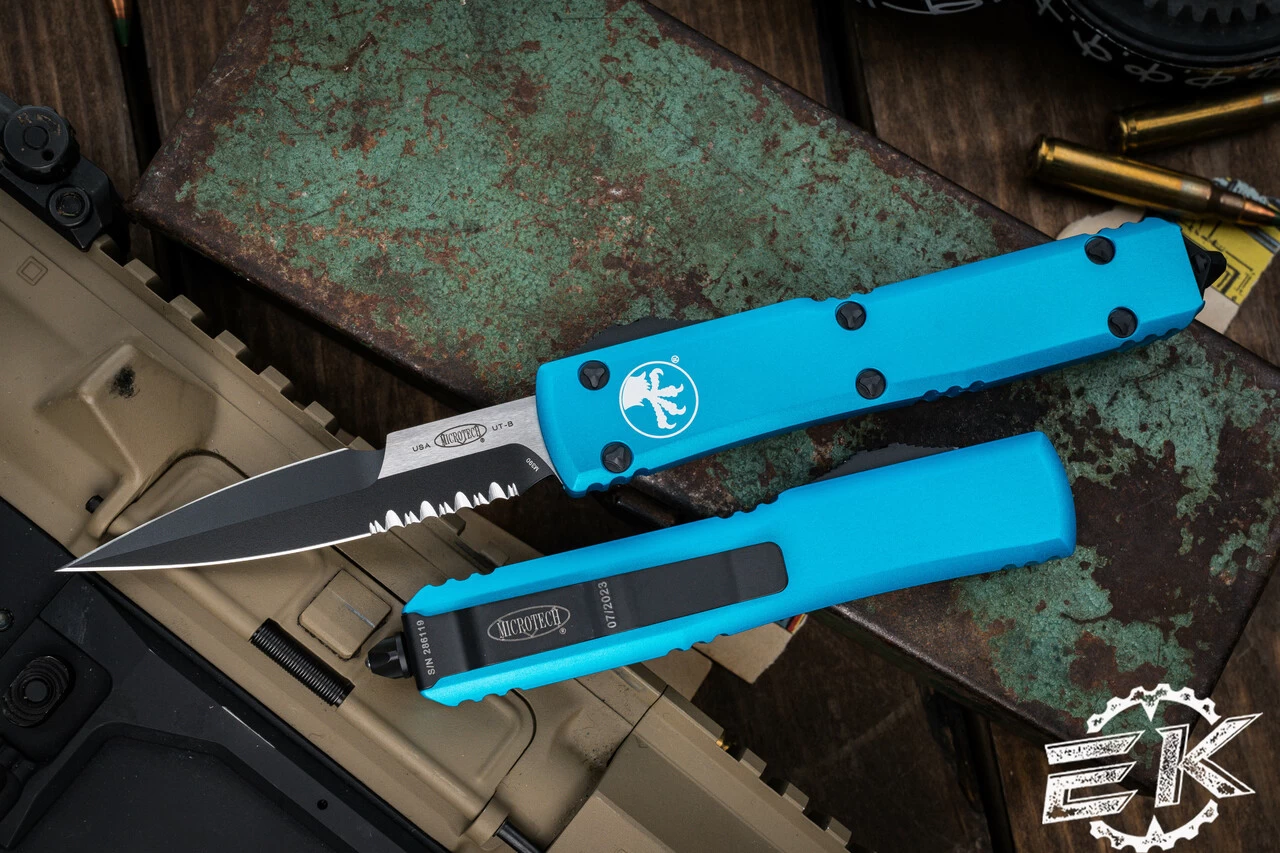 Microtech Ultratech OTF Automatic Knife Turquoise 3.4" Bayonet Black Serrated 120-2TQ