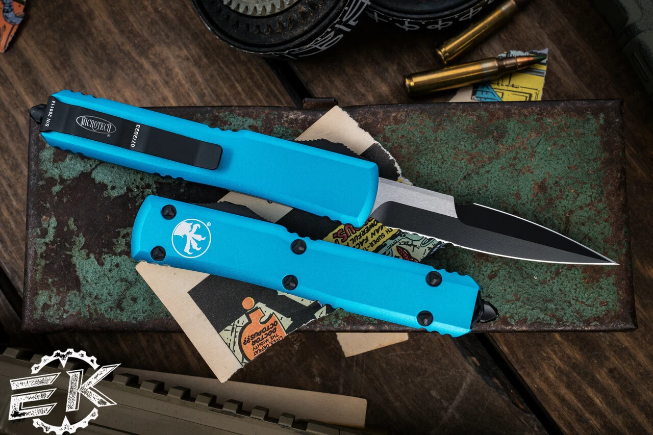 Microtech Ultratech OTF Automatic Knife Turquoise 3.4" Bayonet Black Serrated 120-2TQ - Image 2
