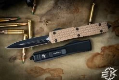 Microtech Ultratech OTF Knife Frag Tan G10 3.4" Dagger Black 122-1FRGTTAS