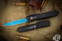 Microtech "Jedi Knight" Ultratech OTF Knife 3.4" Blue Double Serrated Dagger 122-D3JK