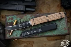 Microtech Ultratech OTF Knife Frag Tan G10 3.4" Tanto Black 123-1FRGTTAS