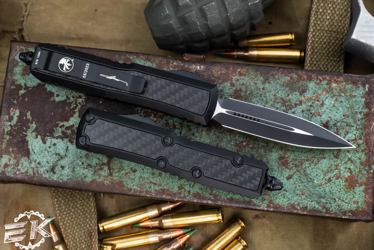 Microtech Daytona OTF Automatic Knife Carbon Fiber Inlay 3.1" Dagger Black Tactical 126-1TCFIS - Image 2