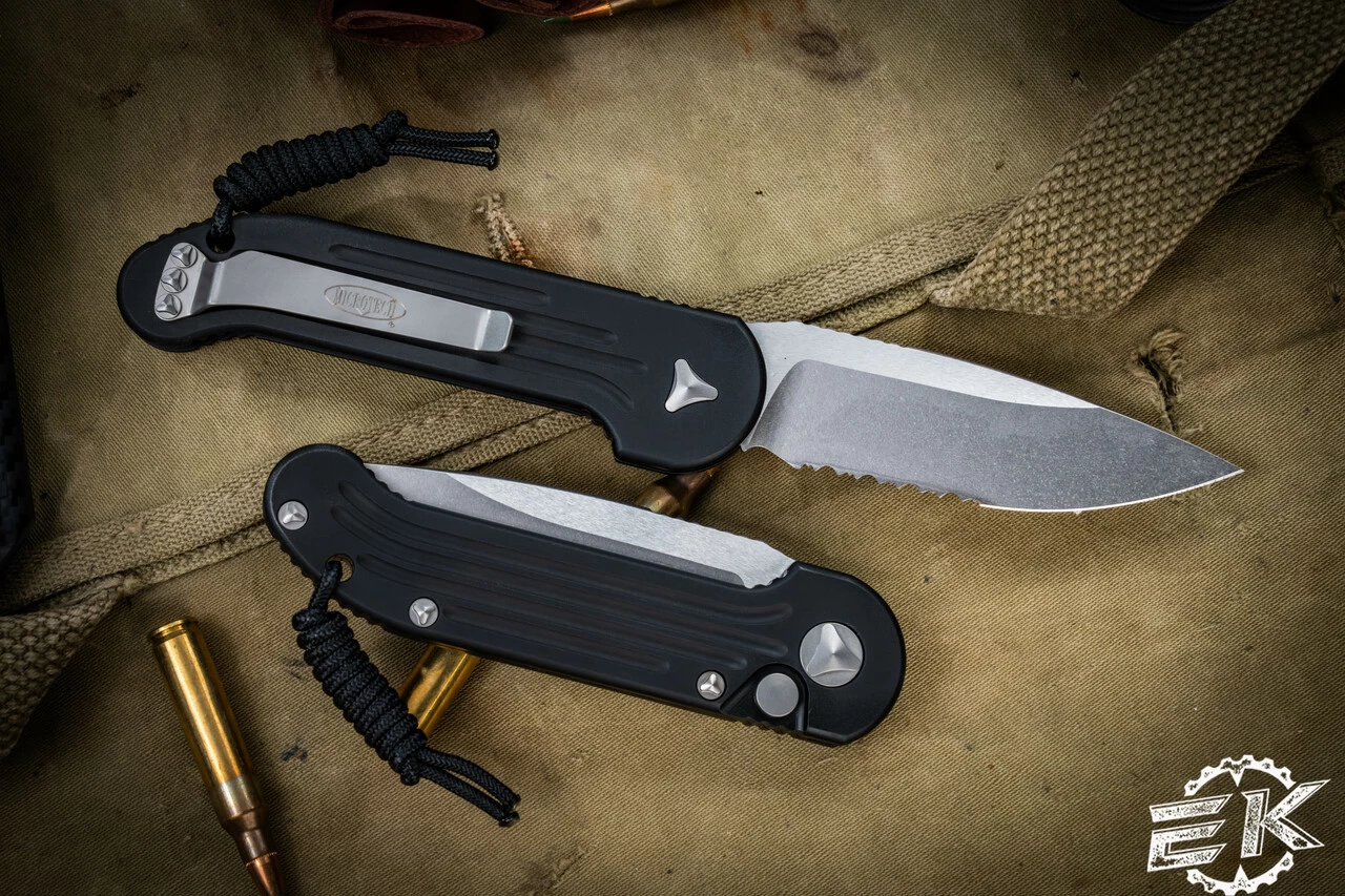 Microtech LUDT Automatic Folding Knife 3.4" Black Stonewash Serrated 135-11 - Image 2