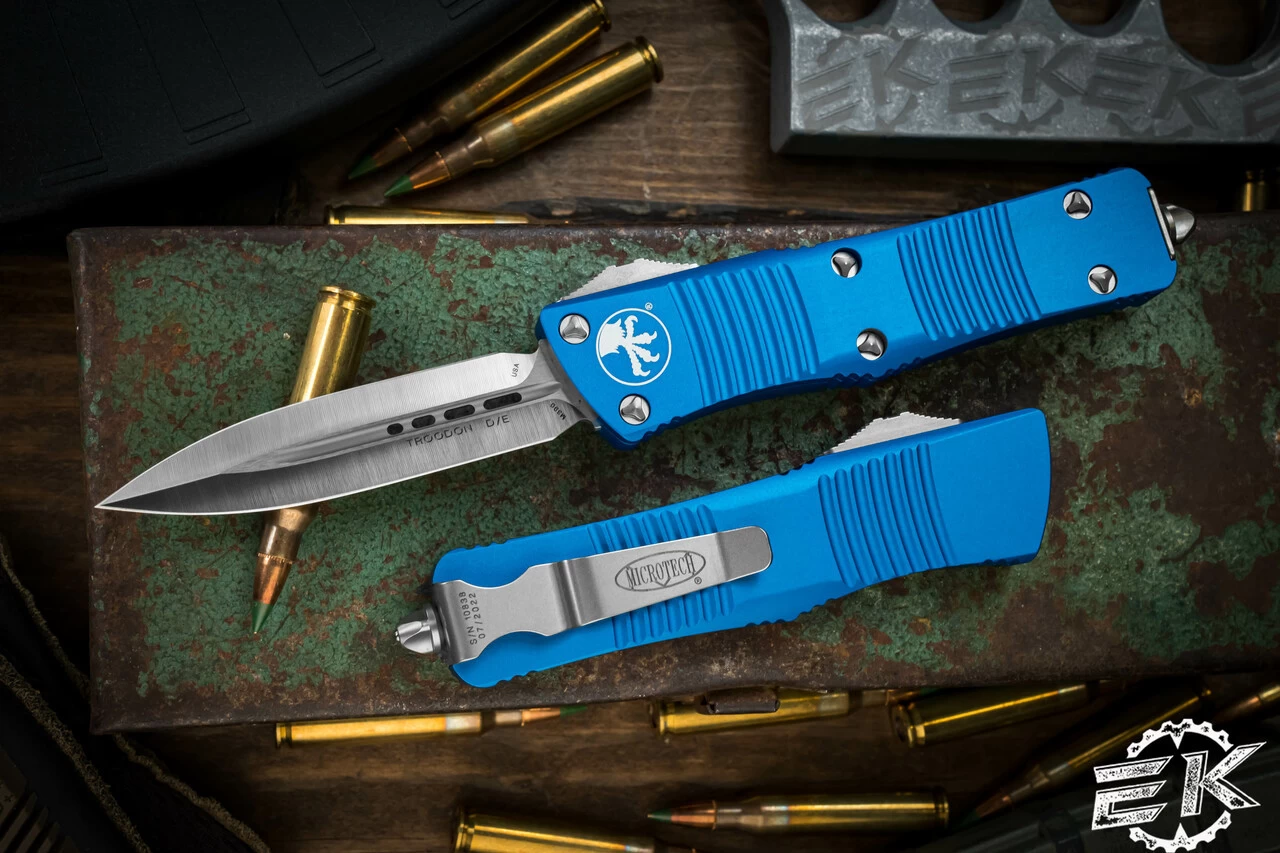 Microtech Troodon Blue OTF Automatic Knife D/E 3" Dagger Satin 138-4BL