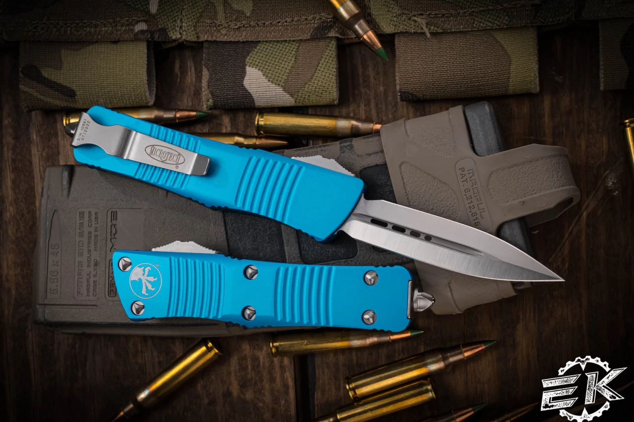 Microtech Troodon OTF Automatic Knife Turquoise 3" Dagger Satin 138-4TQ - Image 2