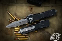 Microtech Combat Troodon Distressed Black OTF Automatic Knife 3.8" Stonewash Dagger 142-10DBK