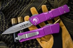 Microtech Combat Troodon OTF Automatic Violet 3.8" Dagger Stonewash Serrated 142-11VI