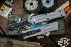 Microtech Combat Troodon OTF Automatic Knife Gray Aluminum 3.8" Dagger Black Serrated 142-2TG