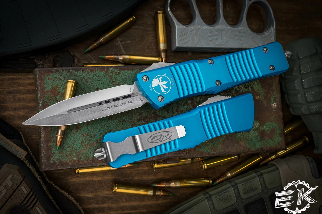 Microtech Combat Troodon OTF Automatic Turquoise 3.8" D/E Satin 142-4TQ