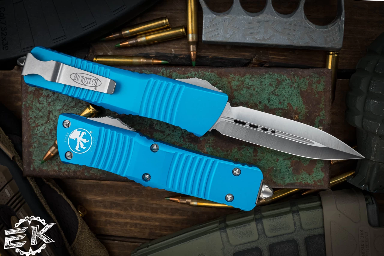 Microtech Combat Troodon OTF Automatic Turquoise 3.8" D/E Satin 142-4TQ - Image 2