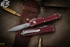 Microtech UTX-70 Distressed Merlot OTF Automatic 2.4" Dagger Stonewash 147-10DMR