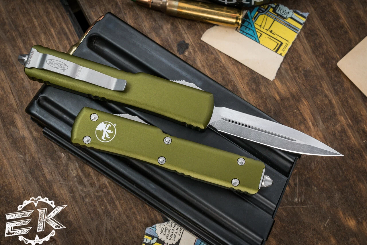 Microtech UTX-70 OTF Automatic Knife OD Green 2.4" Dagger Stonewash 147-10OD - Image 2
