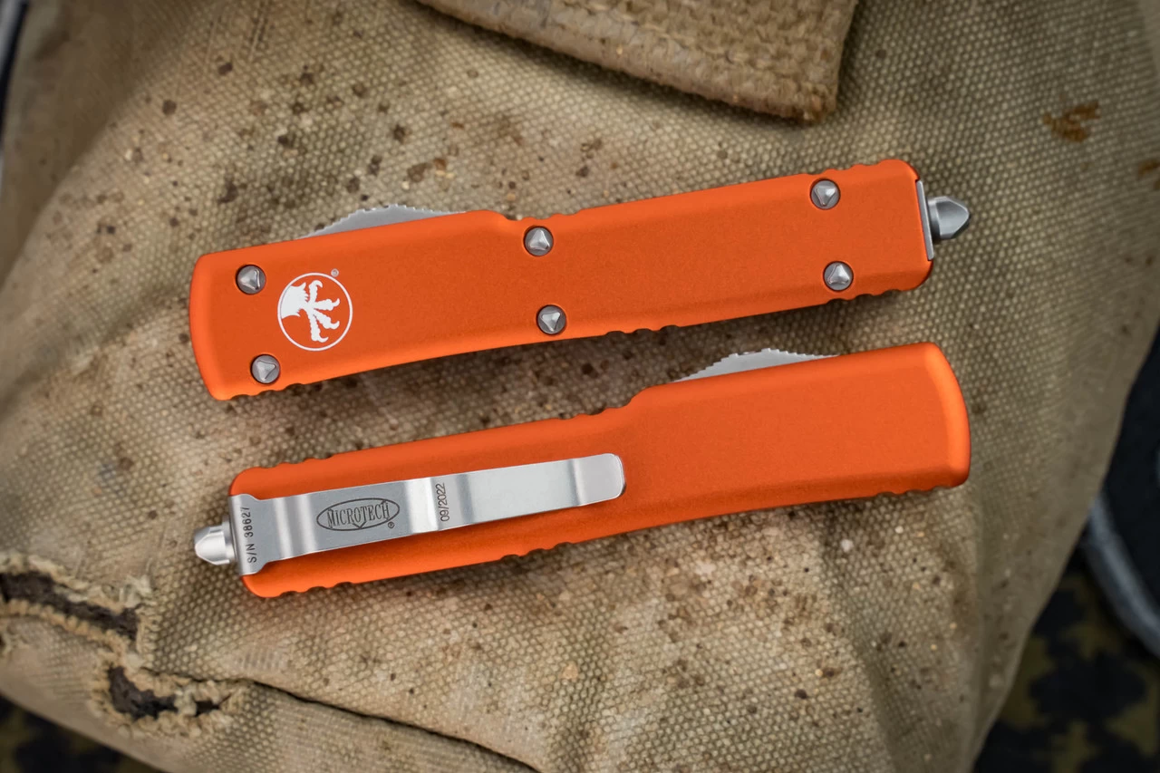Microtech UTX-70 OTF Automatic Knife Orange 2.4" Dagger Stonewash 147-10OR - Image 2
