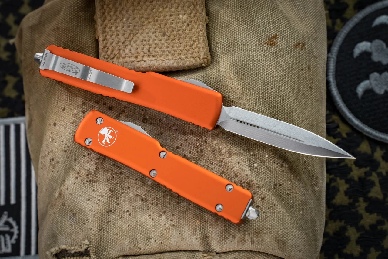 Microtech UTX-70 OTF Automatic Knife Orange 2.4" Dagger Stonewash 147-10OR - Image 3