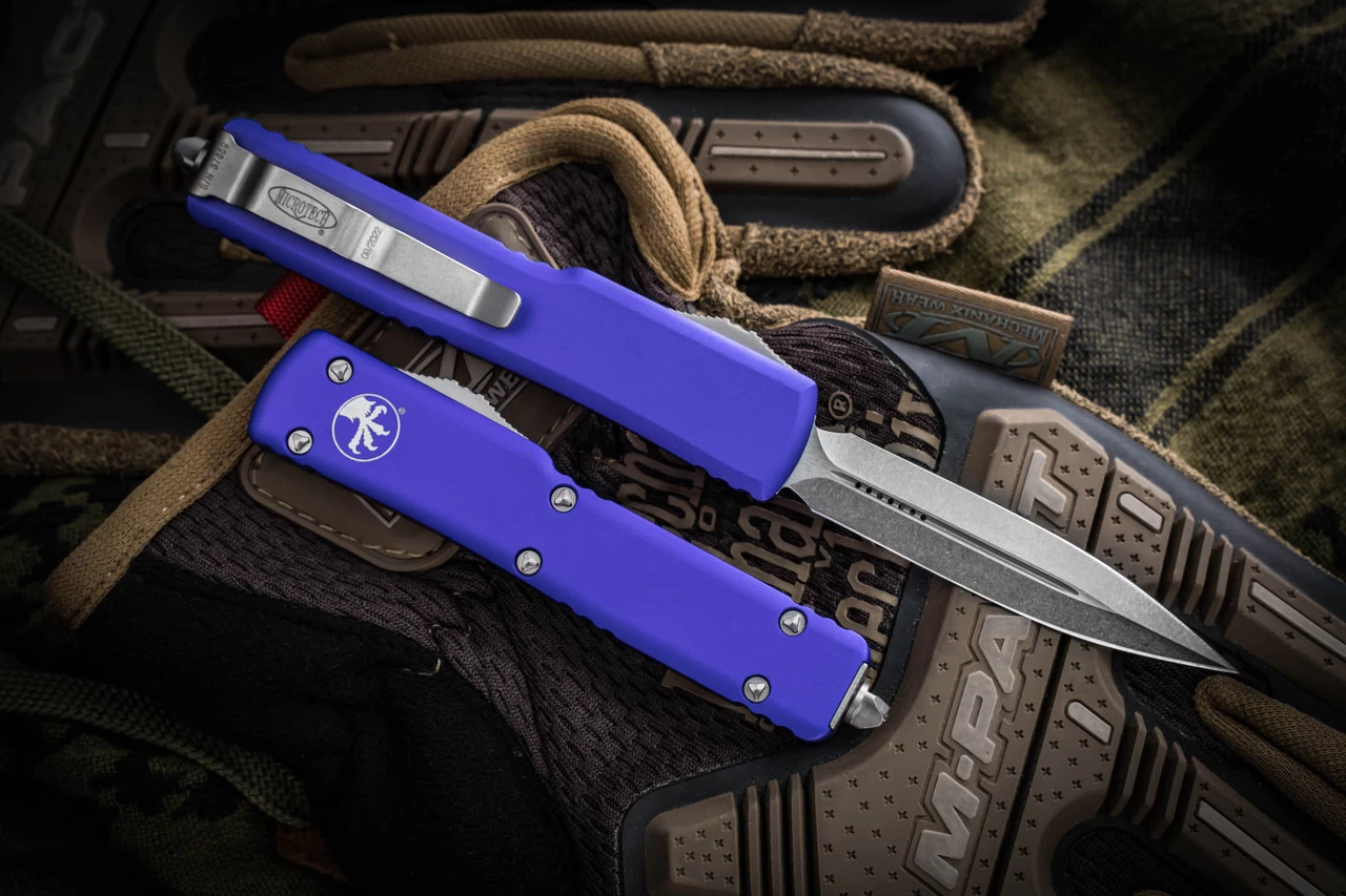 Microtech UTX-70 OTF Automatic Knife Purple 2.4" Dagger Stonewash 147-10PU - Image 2