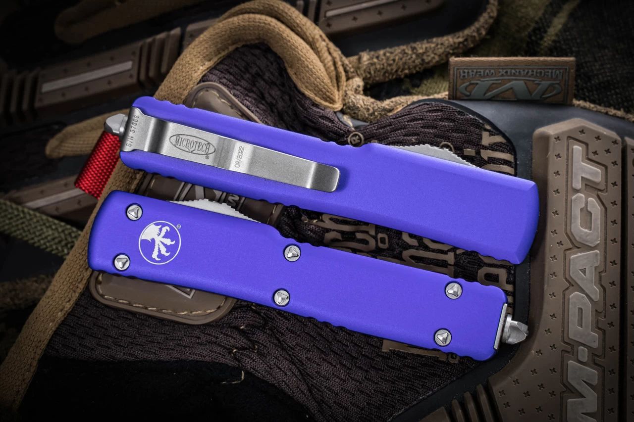 Microtech UTX-70 OTF Automatic Knife Purple 2.4" Dagger Stonewash 147-10PU - Image 3