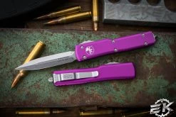 Microtech UTX-70 OTF Automatic Knife Violet 2.4" Dagger Stonewash 147-10VI
