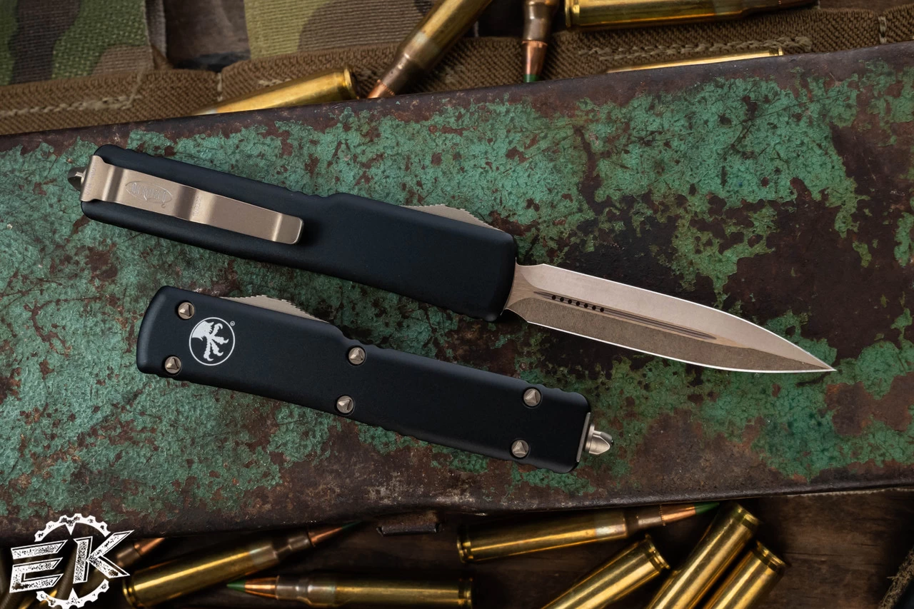 Microtech UTX-70 OTF Automatic Knife Black 2.4"Dagger Bronze 147-13 - Image 2