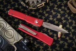 Microtech UTX-70 Red OTF Automatic Knife Black 2.4"Dagger Bronze 147-13RD