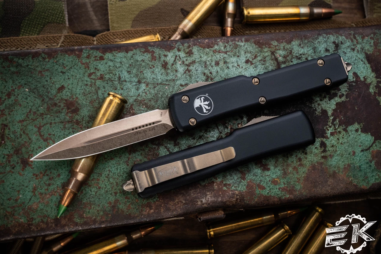 Microtech UTX-70 OTF Automatic Knife Black 2.4"Dagger Bronze 147-13