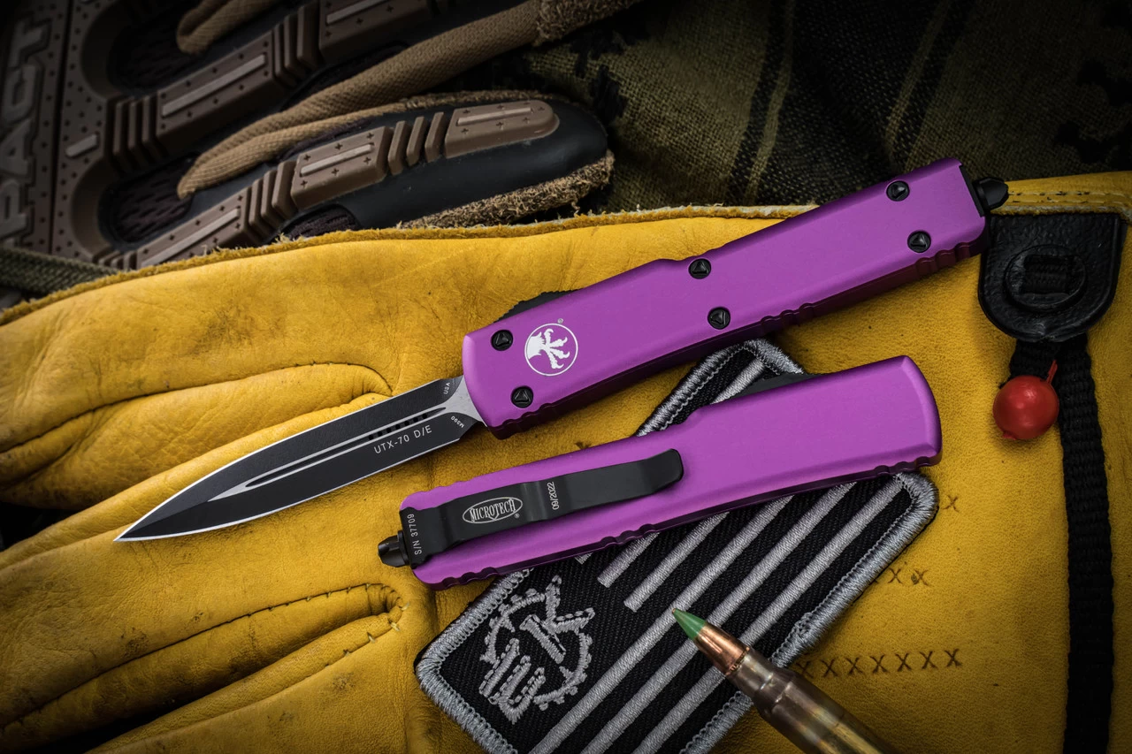 Microtech UTX-70 OTF Automatic Knife Violet 2.4" Dagger Black 147-1VI - Image 2