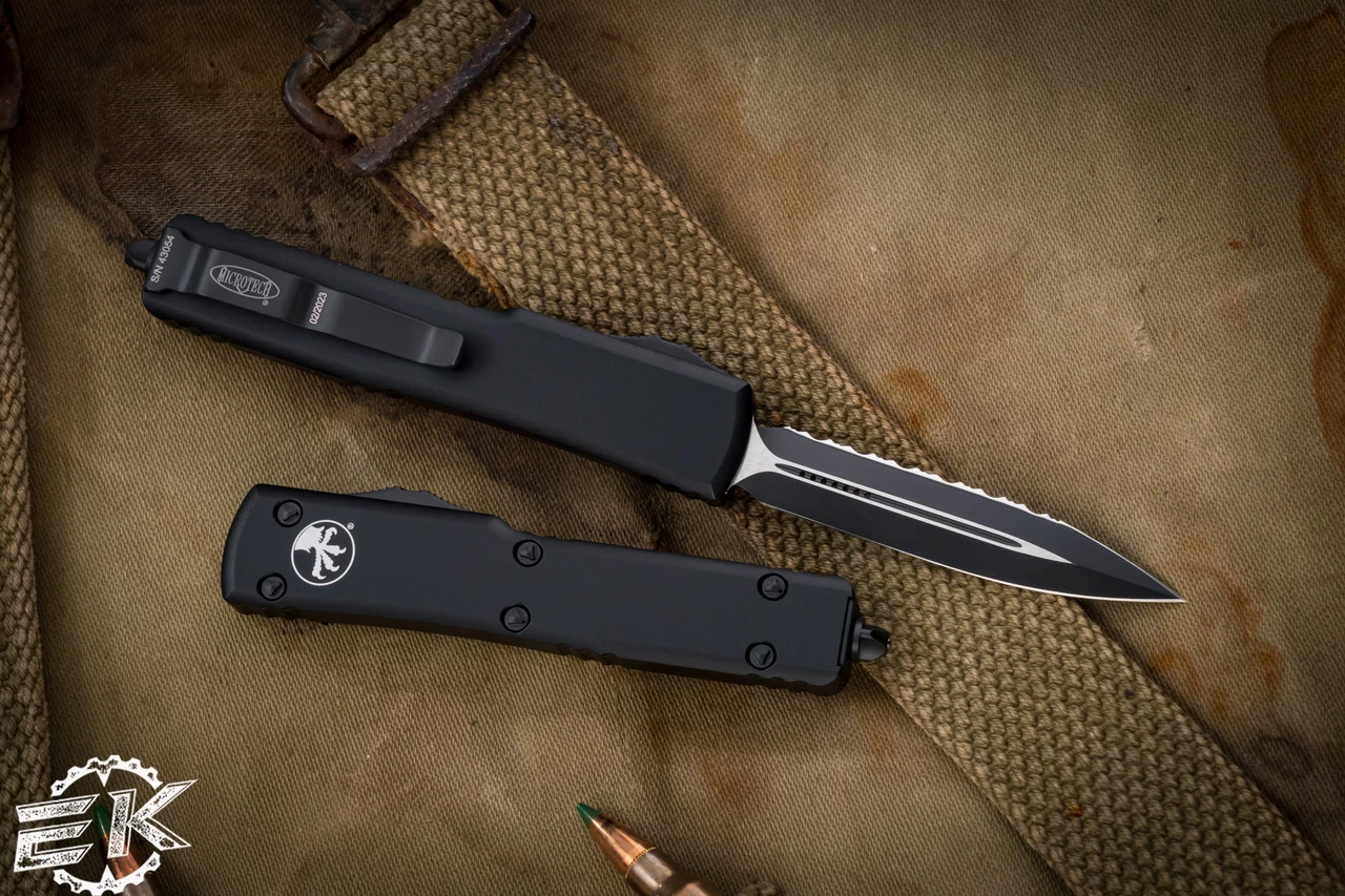 Microtech UTX-70 OTF Automatic Knife 2.4" Dagger Black Serrated 147-3T - Image 2
