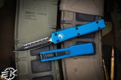 Microtech UTX-70 OTF Automatic Knife Blue 2.4" Dagger Black Serrated 147-3BL