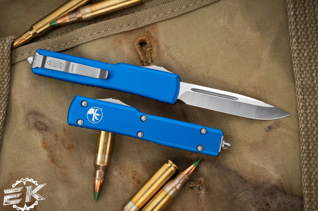 Microtech UTX-70 OTF Automatic Knife Blue 2.4" Drop Point Satin 148-4BL - Image 2