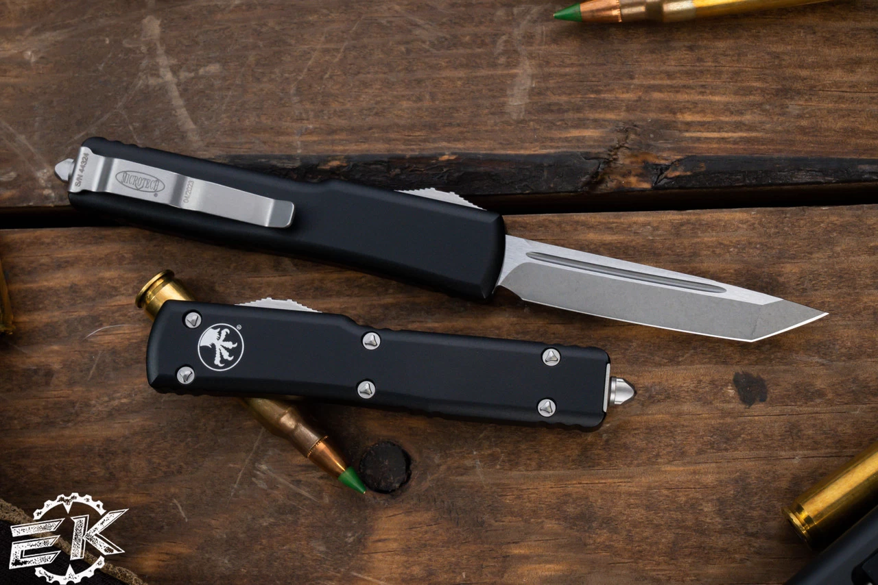 Microtech UTX-70 OTF Automatic Knife Black 2.4" Tanto Stonewash 149-10 - Image 2