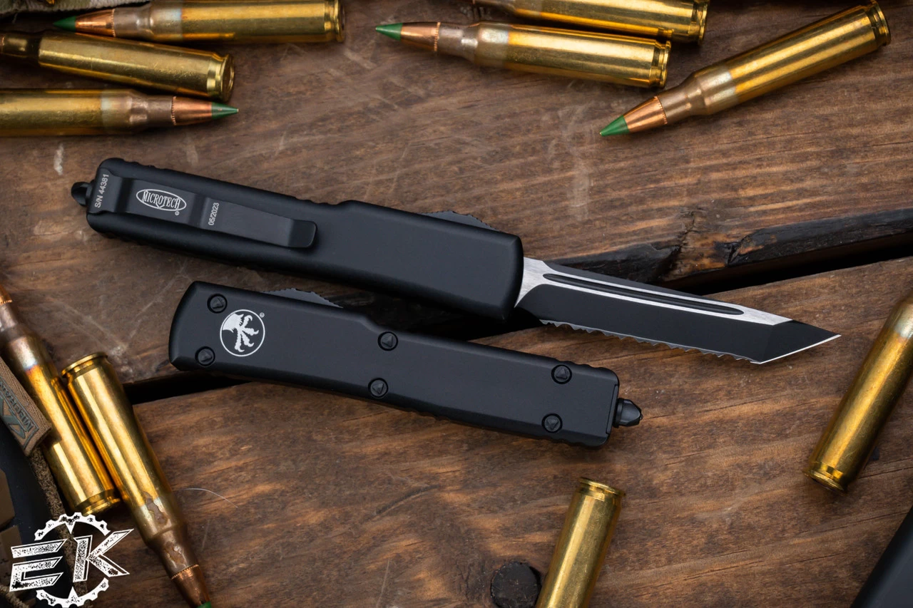 Microtech UTX-70 OTF Automatic Knife 2.4" Tanto Serrated Black 149-3T