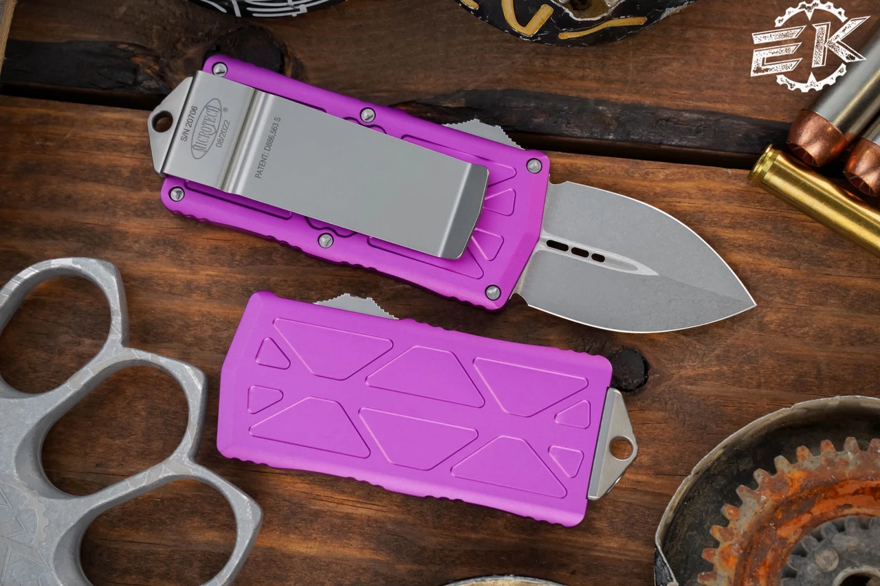 Microtech Exocet Money Clip OTF Automatic Knife Violet 1.9" Stonewash 157-10VI - Image 2