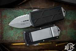 Microtech Exocet Money Clip OTF Automatic Black Knife Cali Legal 1.9" Stonewash Dagger Serrated 157-12