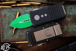Microtech Exocet Jedi Master OTF Automatic Wallet/Knife Cali-Legal 1.9" Dagger Green 157-1JM