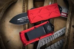 Microtech Exocet OTF Knife/Money Clip Cali Legal Red 1.9" Dagger Black 157-1RD