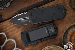 Microtech Exocet Money Clip OTF Knife Cali-Legal 1.9" Dagger Serrated Black 157-3T