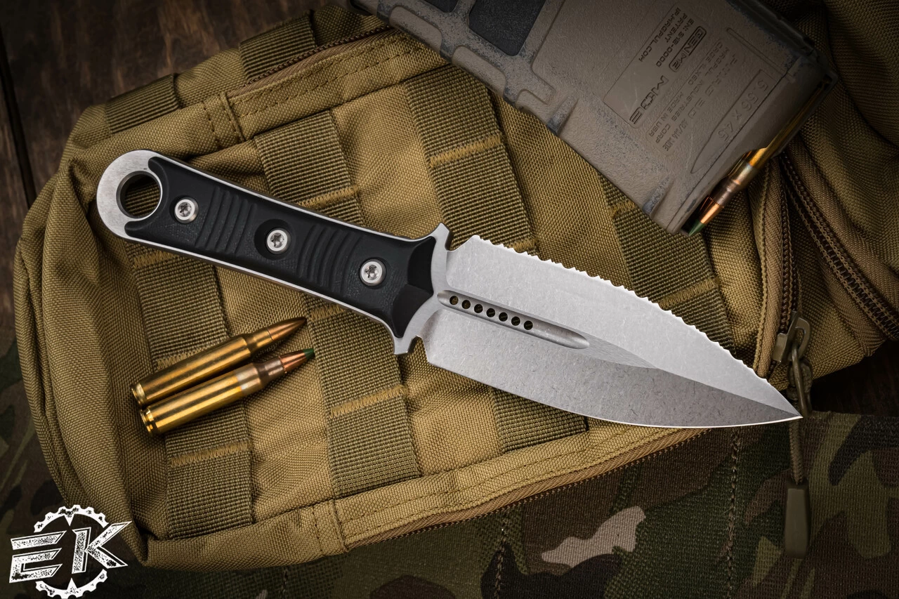 Microtech/Borka Blades SBD Fixed Blade Knife Black G10 4.3" Dagger Serrated 201-12 - Image 2