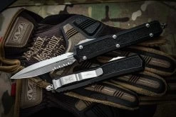 Microtech Makora OTF Automatic Knife Black (Nickel Boron Internals) 3.25" Dagger Serrated Stonewash 206-11S