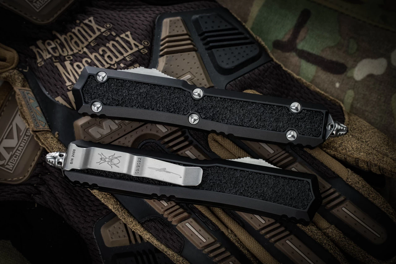 Microtech Makora OTF Automatic Knife Black (Nickel Boron Internals) 3.25" Dagger Serrated Stonewash 206-11S - Image 3