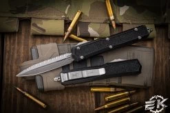 Microtech Makora OTF Automatic Knife Black (Nickel Boron Internals) 3.25" Stonewash Dagger Serrated 206-12S