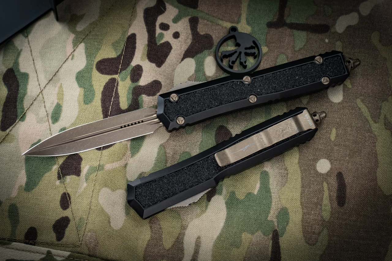 Microtech Makora OTF Automatic Knife Black (Nickel Boron Internals) 3.25" Dagger Bronze Apocalyptic 206-13APS - Image 2