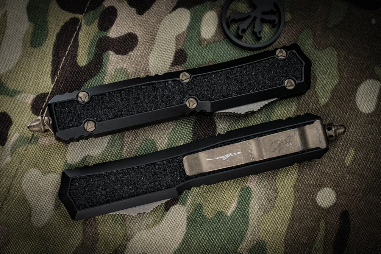 Microtech Makora OTF Automatic Knife Black (Nickel Boron Internals) 3.25" Dagger Bronze Apocalyptic 206-13APS - Image 3