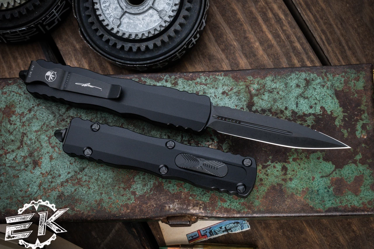 Microtech Dirac OTF Automatic Knife Black 3" Dagger DLC Serrated 225-3DLCTS - Image 2