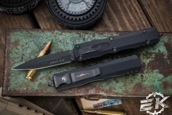 Microtech Dirac OTF Automatic Knife Black 3" Dagger DLC Serrated 225-3DLCTS