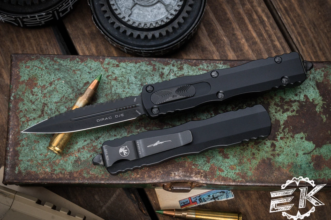 Microtech Dirac OTF Automatic Knife Black 3" Dagger DLC Serrated 225-3DLCTS