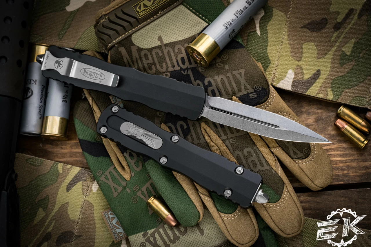 Microtech Dirac Delta OTF Automatic Knife 3.75" Dagger Stonewash 227-10 - Image 2