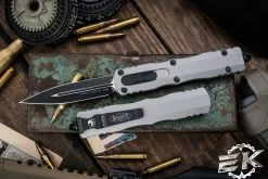 Microtech Dirac Delta OTF Automatic Knife Gray 3.75" Dagger Black 227-1TG