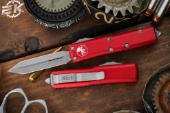 Microtech UTX-85 Spartan OTF Automatic Knife Red 3.1" Apocalyptic Stonewash 230-10APRD