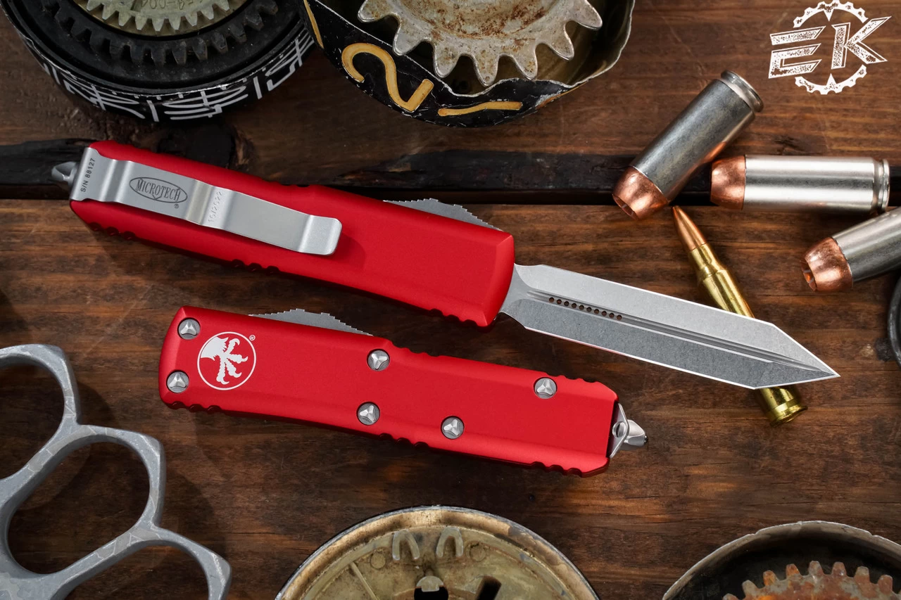 Microtech UTX-85 Spartan OTF Automatic Knife Red 3.1" Stonewash 230-10RD - Image 3