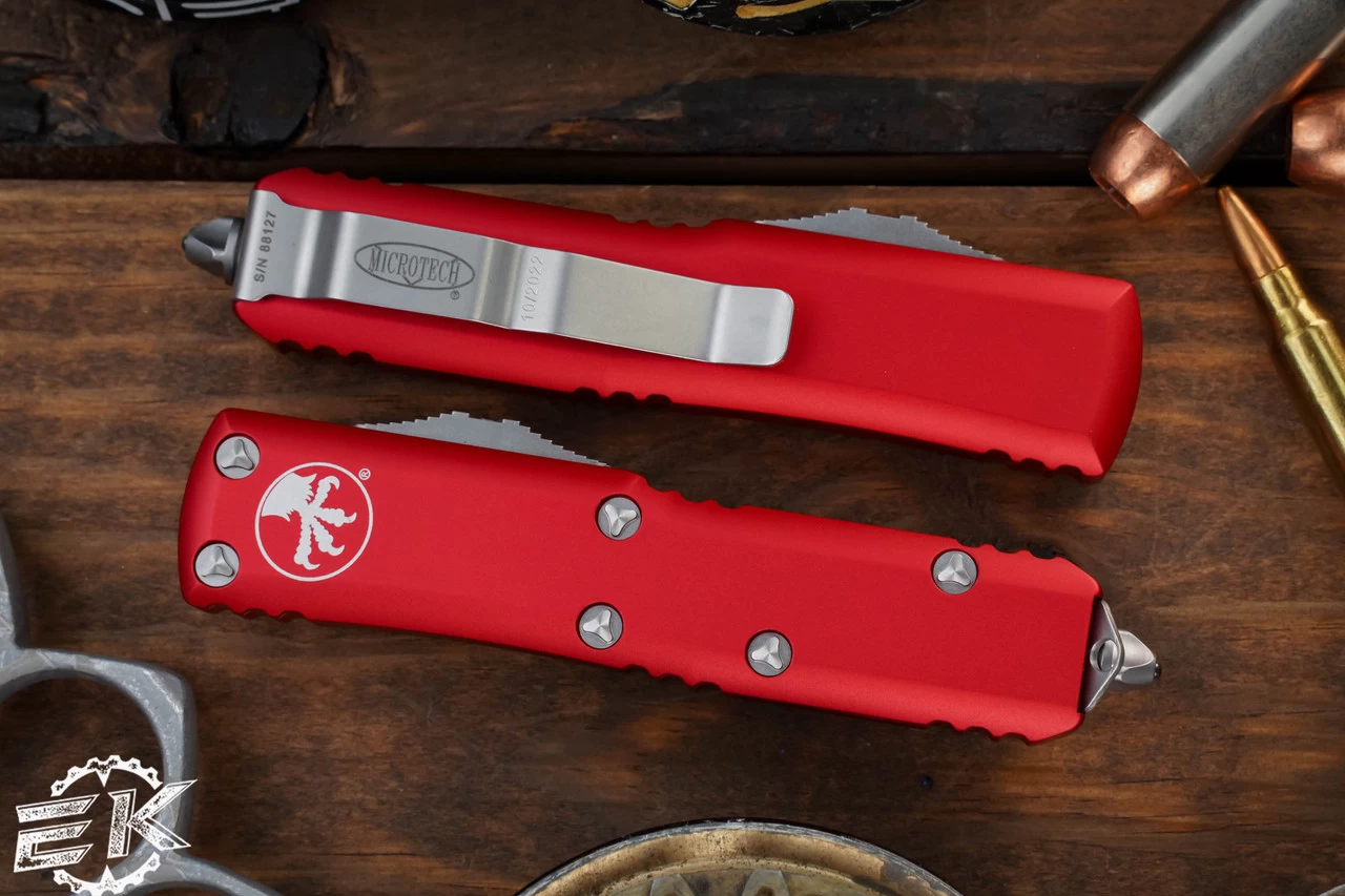 Microtech UTX-85 Spartan OTF Automatic Knife Red 3.1" Stonewash 230-10RD - Image 2